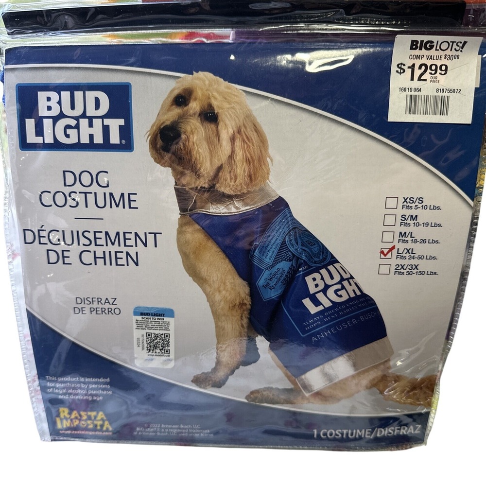 Rasta Imposta Bud Light Dog Costume Blue Beer Can Tunic-L/XL